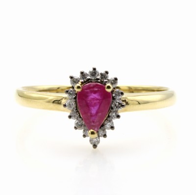 27161505a - Ring mit Rubin und Brillanten, GG 750/000, Rubintropfen ca. 0.45 ct, 17 Brill. zus. ca. ...