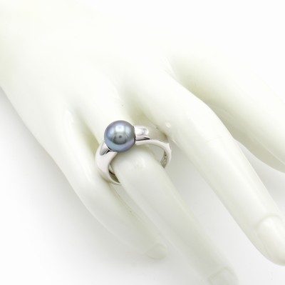 27162428a - Ring mit Tahitiperle, WG 585/000, Spannring-optik, blaugraue Perle ca. 10 mm, RW ca. 58 ...