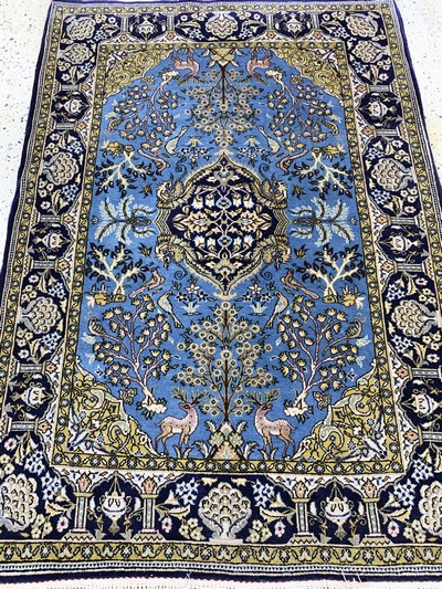27164037c - Qum old, Persia, mid-20th century, wool with silk on cotton, approx. 158 x 110 cm, ...
