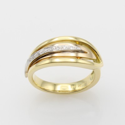 27164136a - Ring mit Diamanten, GG 750/000, Diam. in rhod. Streifen gef. zus. ca. 0.04 ct Weiß/si, ...