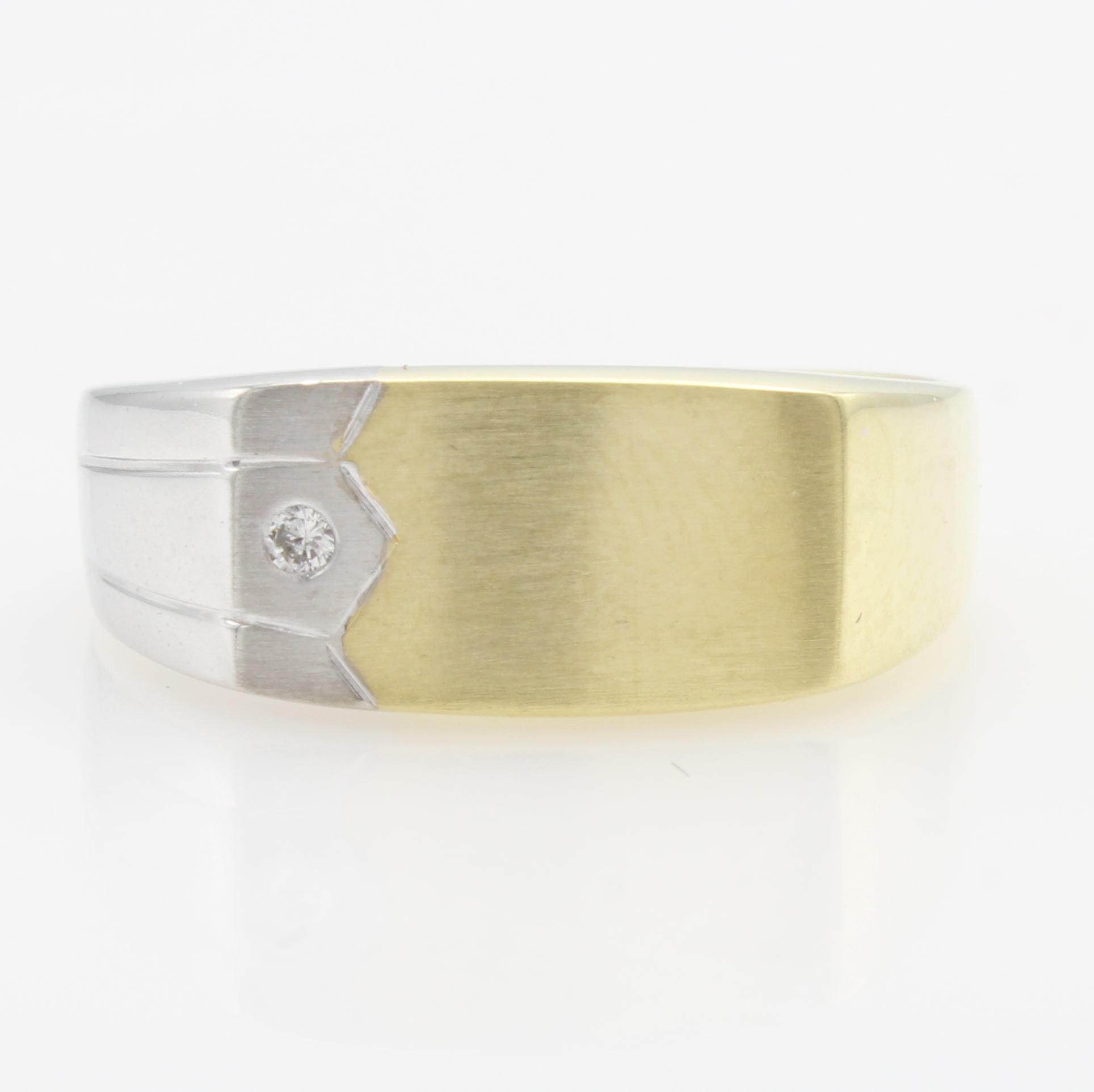 Image 27164285 - Herrenring mit Brillant, GG/WG 585/000, z.T. matt., Brill. in WG gefasst ca. 0.03 ct ...