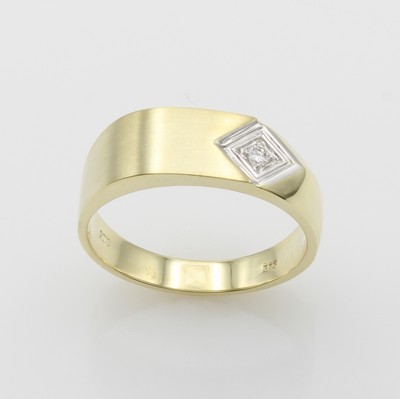 27164281a - Herrenring mit Brillant, GG 585/000, Brill. in rautenförm., rhod. Fassung ca. 0.05 ct ...