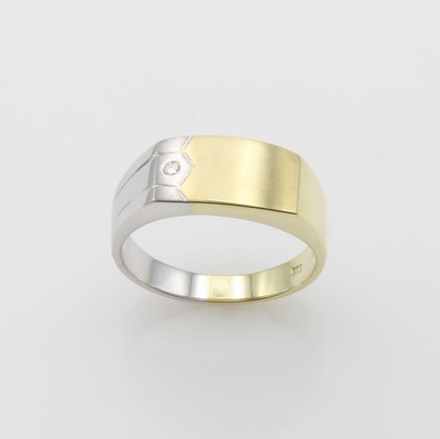 27164285a - Herrenring mit Brillant, GG/WG 585/000, z.T. matt., Brill. in WG gefasst ca. 0.03 ct ...