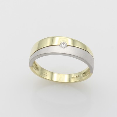 27164289a - Herrenring mit Brillant, GG/WG 585/000, Brill. ca. 0.06 ct Weiß/si, WG matt., RW ca. ...