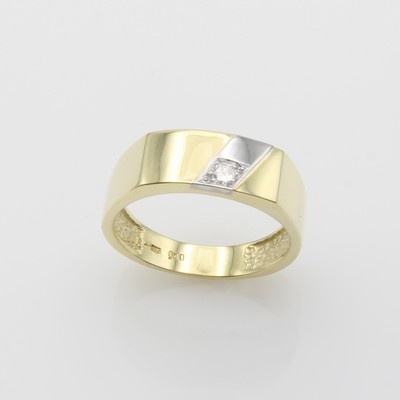27164297a - Herrenring mit Brillant, GG/WG 585/000, Brill. in WG Streifen gef. ca. 0.10 ct Weiß/si, ...