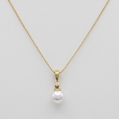 Image Clipanhänger mit Akoyazuchtperle und Brillant an Kette, GG 750/000, weiße Perle ca. ...