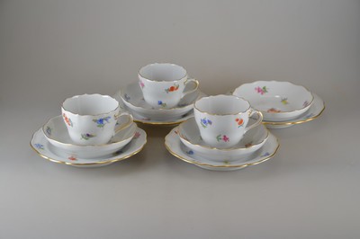 Image 3 mocha sets, decor with scattered flowers, Meissen, after 1945, porcelain, hand-painted ...