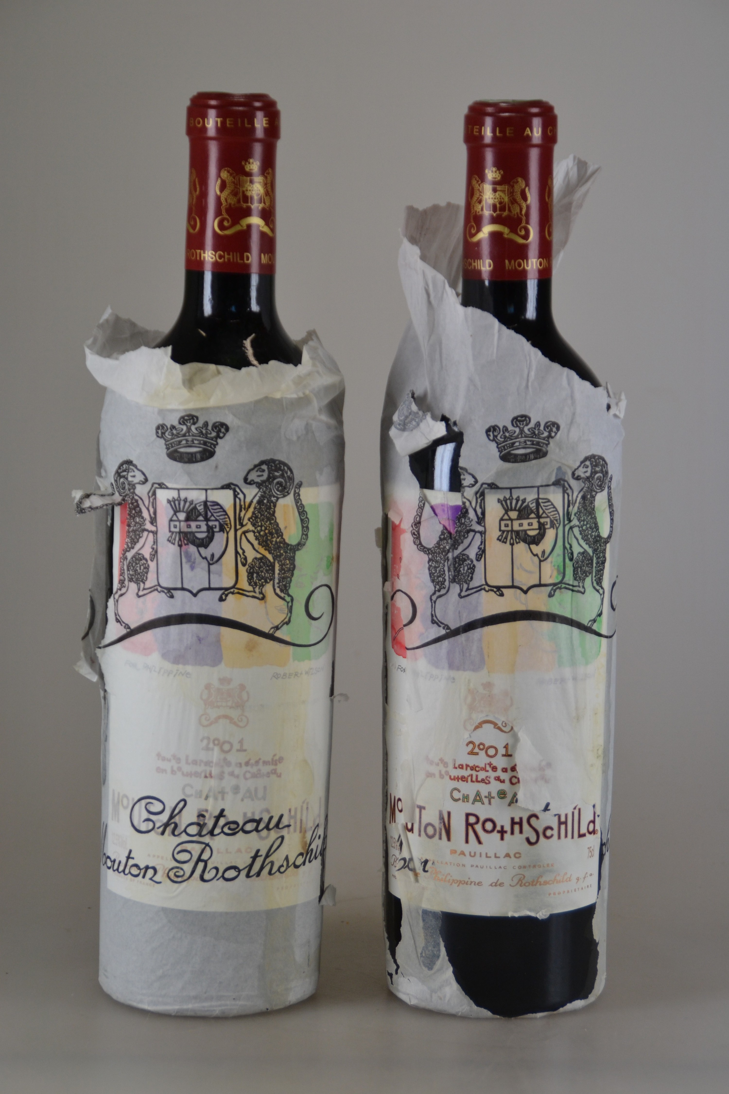 Image 27171049 - 2 Fl. 2001 Chateau Mouton Rotschild , Pauillac, 75 cl, 12.5 % Vol, high fill orig. ...