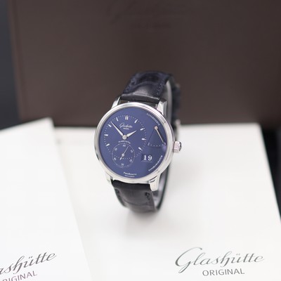 Image GLASHÜTTE ORIGINAL PanoReserve gents wristwatch in steel, manual winding, on both sides ...