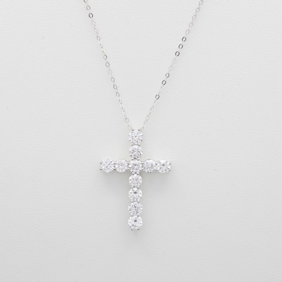 Image Kreuzanhänger mit Brillanten an Kette, WG 750/000, 11 Brill. zus. ca. 3.45 ct (grav.) ...
