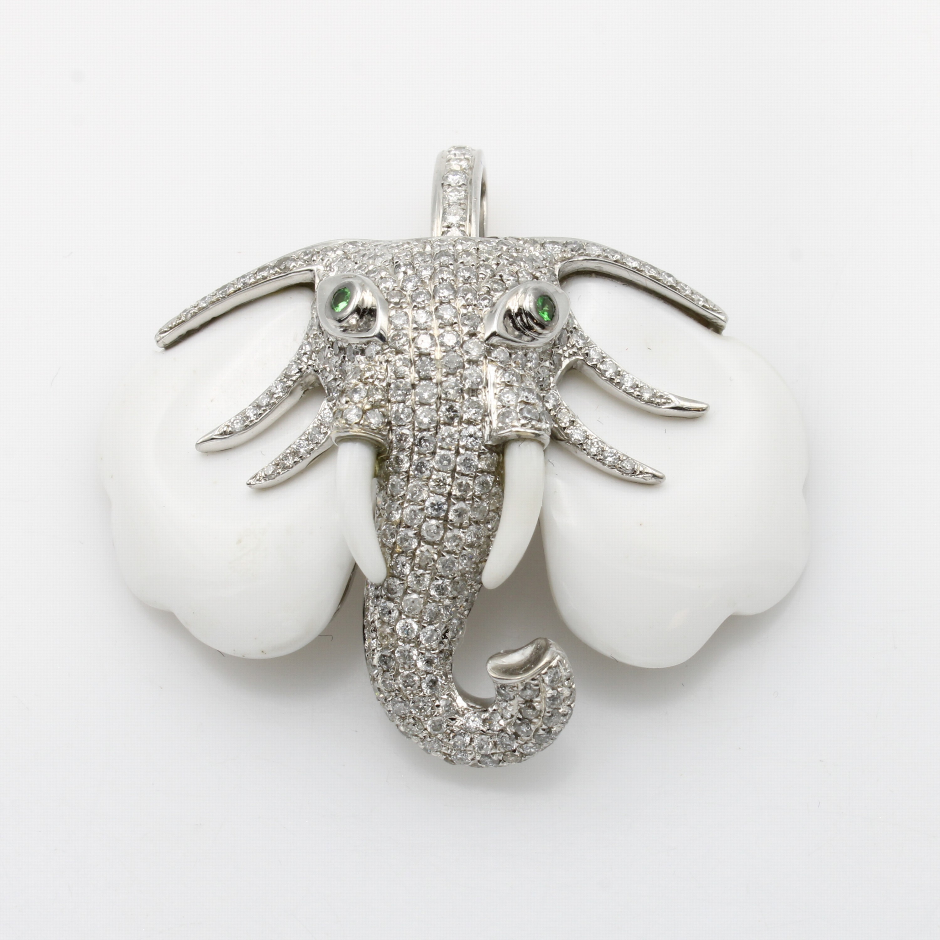 Image 27177719 - Anhänger ´Elefantenkopf´ mit Brillanten, Tsavoriten und Achaten, WG 750/000, Brill. ...
