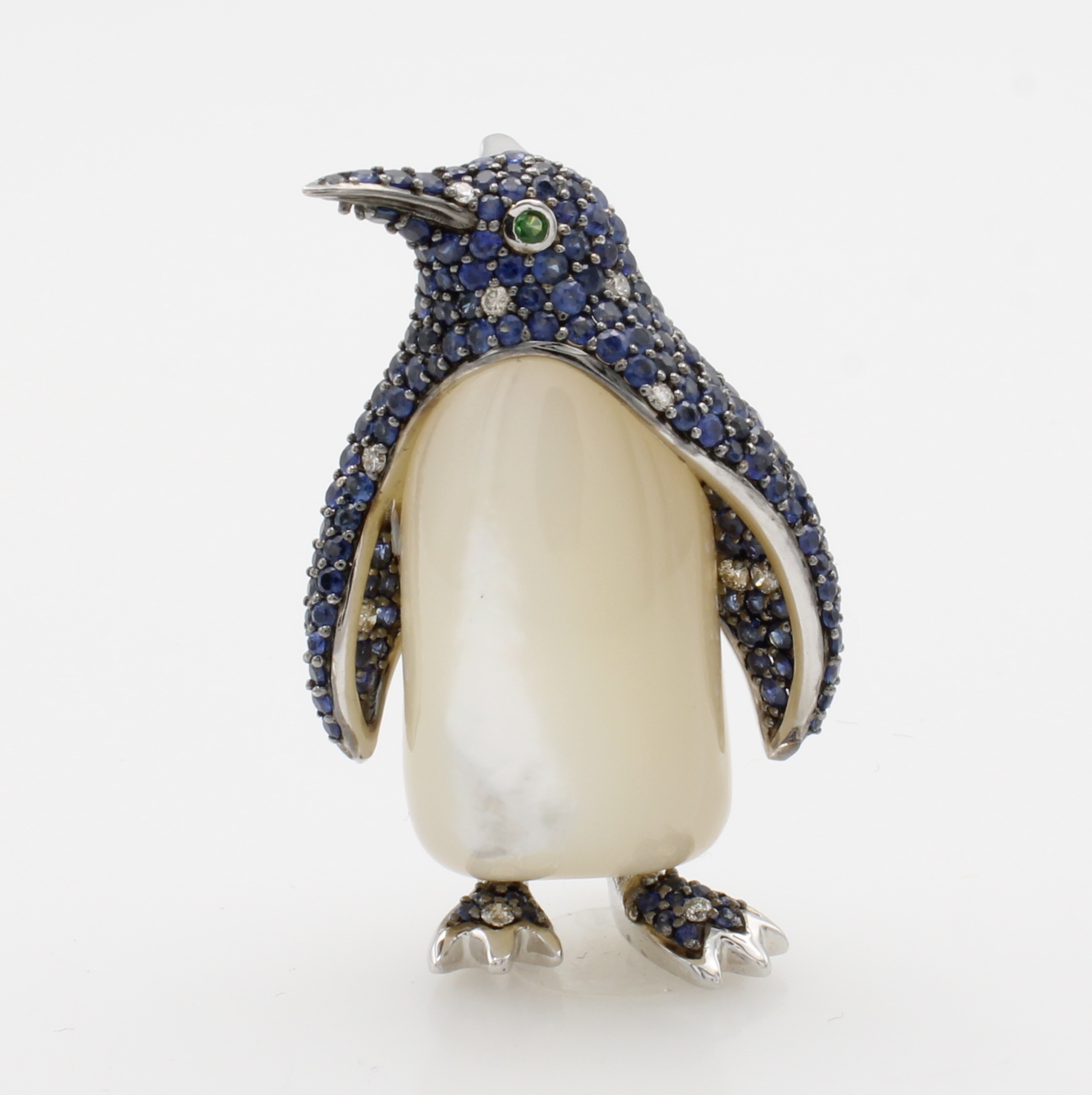 Image 27177753 - Anhänger/Brosche ´Pinguin´ mit Perlmutt, Saphiren und Brillanten, WG 750/000, Perlmutt ...
