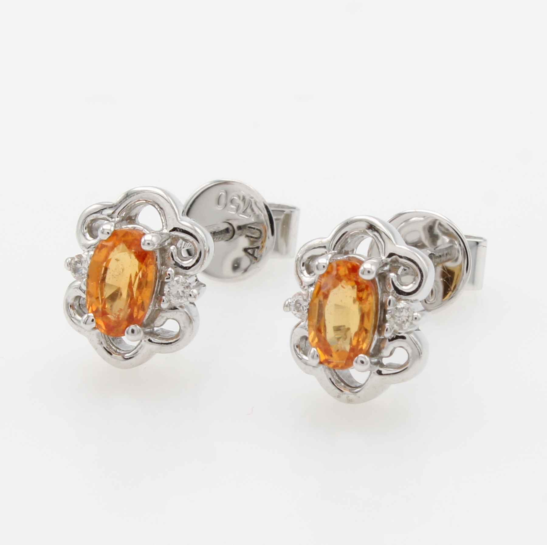 Image 27177754 - Paar Ohrstecker mit Saphiren und Brillanten, WG 750/000, 2 orangef. Saphire zus. ca. ...