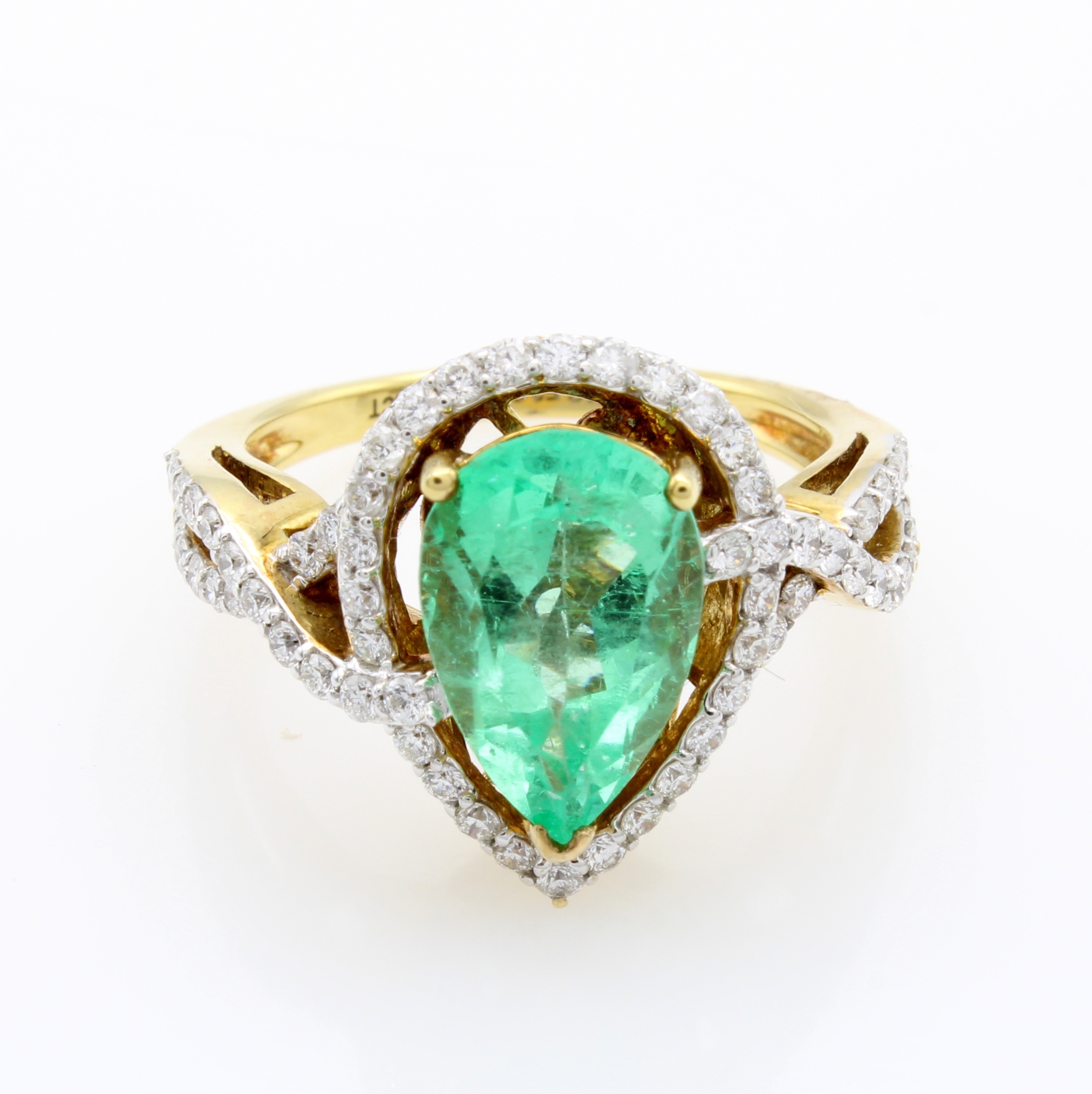 Image 27177760 - Ring mit Smaragd und Brillanten, GG 750/000, Smaragdtropfen ca. 2.90 ct, Brill. zus. ca. ...