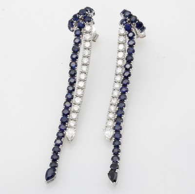 27177735a - Paar Ohrstecker mit Saphiren, Diamanten und Brillanten, WG 750/000, 2-rhg. Abhängungen, ...