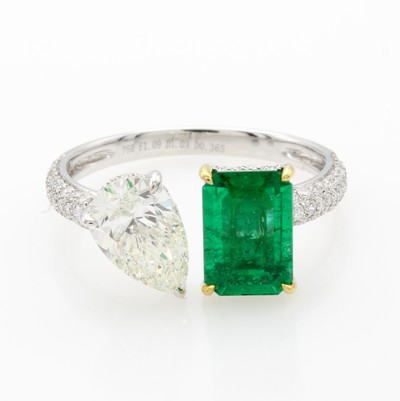 Image Ring mit Smaragd, Diamant und Brillanten, WG 750/000, Smaragd 1.09 ct (AGIL Expertise in ...
