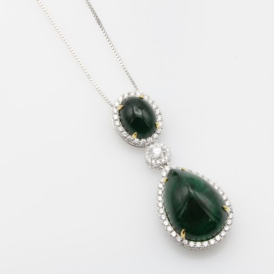 Image Anhänger mit Smaragden und Brillanten an Kette, WG 750/000, tropfenf. u. ovaler ...