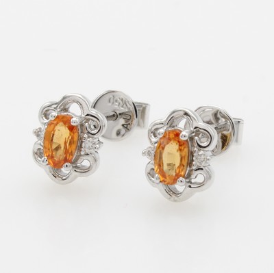 Image Paar Ohrstecker mit Saphiren und Brillanten, WG 750/000, 2 orangef. Saphire zus. ca. ...