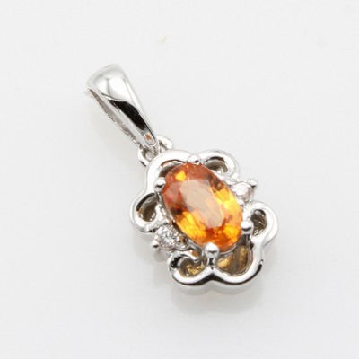 Image Anhänger mit Saphir und Brillanten, WG 750/ 000, orangef. Saphir ca. 0.39 ct, Brill. ...