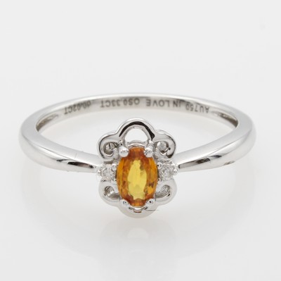 Image Ring mit Saphir und Brillanten, WG 750/000, orangef. Saphir ca. 0.33 ct, Brill. zus. ca. ...