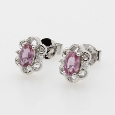 Image Paar Ohrstecker mit Saphiren und Brillanten, WG 750/000, rosa Saphire zus. ca. 0.72 ct, ...