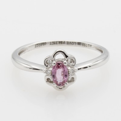 Image Ring mit Saphir und Brillanten, WG 750/000, rosa Saphir ca. 0.31 ct, Brill. zus. ca. ...