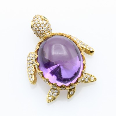 Image Anhänger ´Schildkröte´ mit Farbsteinen und Brillanten, GG 750/000, Amethystcabochon ...