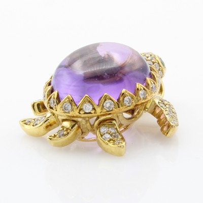 27177761b - Anhänger ´Schildkröte´ mit Farbsteinen und Brillanten, GG 750/000, Amethystcabochon ...