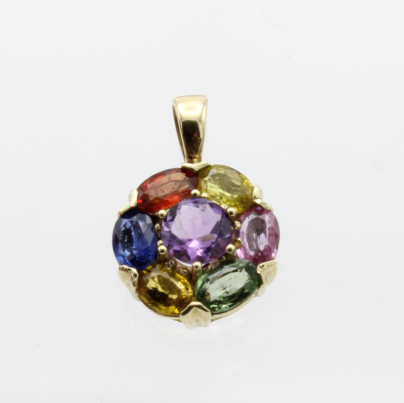 Image 27180631 - Anhänger mit Farbsteinen, GG 585/000, Amethyste u. bunte Saphire Schätzpreis: 1120, - ...