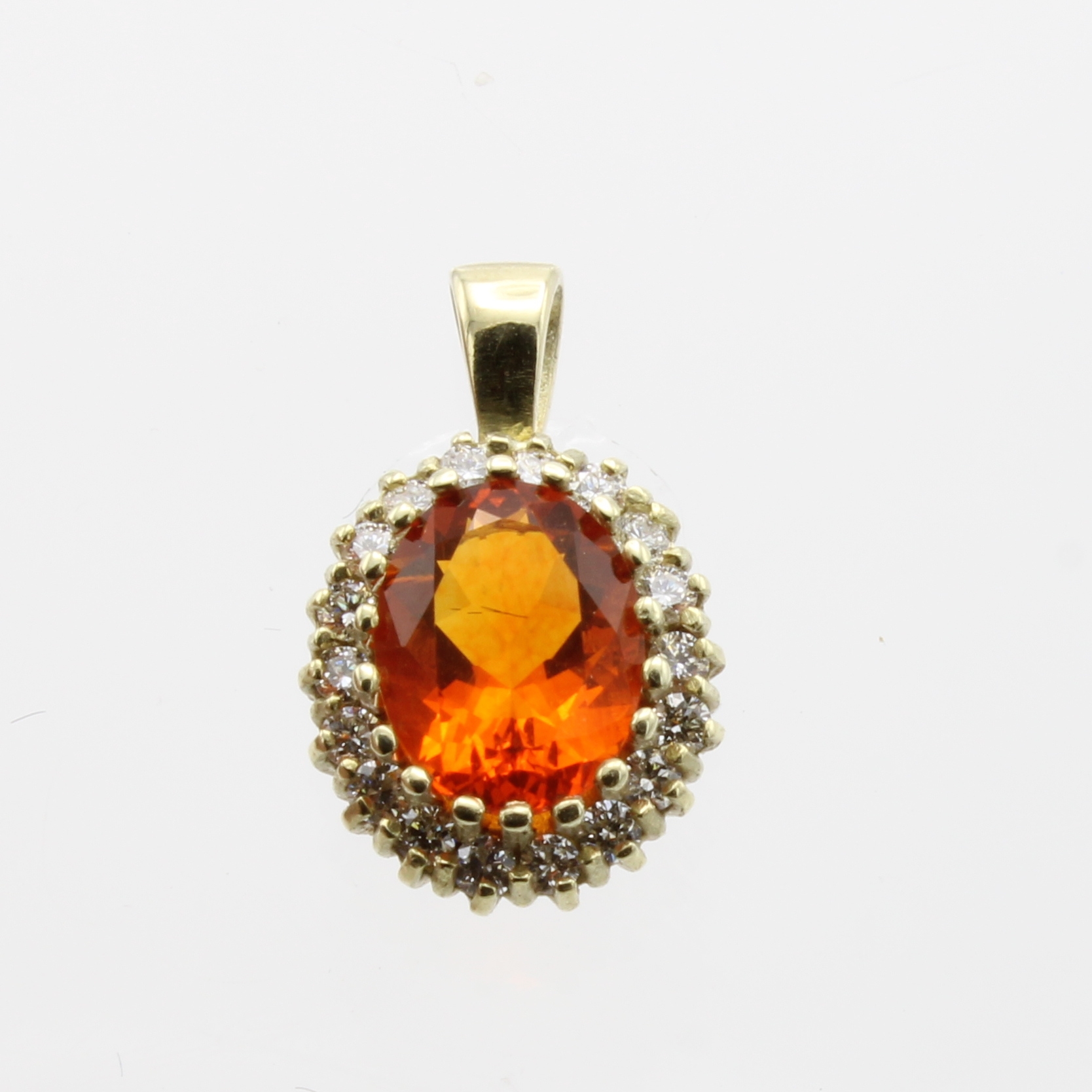 Image 27180634 - Anhänger mit Feueropal und Brillanten, GG 585/000, ovaler Opal, Brill. zus. ca. 0.33 ct ...