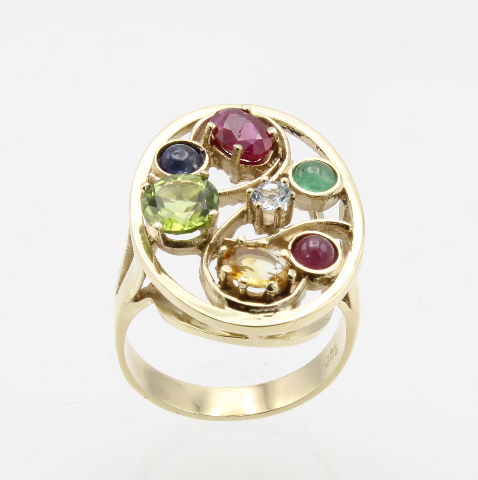 Image 27180982 - Ring mit Farbsteinen, GG 585/000, Rubin, Smaragd, Peridot, Aquamarin, Citrin u. rosa ...