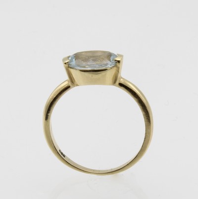 Image Ring mit Aquamarin, GG 585/000, ovaler Aquamarin ca. 1.20 ct, RW ca. 57 Schätzpreis: ...