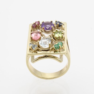 Image Ring mit Farbsteinen, GG 585/000, Smaragd, Rubin, Saphir, Smaragde, Amethyst und rosa ...
