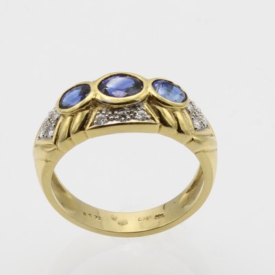 Image Ring mit Saphir und Brillanten, GG 750/000, 3 Saphire, Brill. zus. ca. 0.25 ct Weiß/si, ...