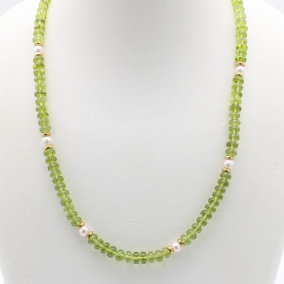 Image Kette mit Peridots und Süßwasserzuchtperlen, Karabinerschließe u. Zwischenrondelle ...