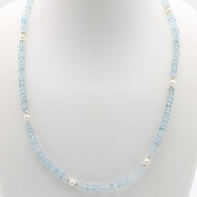 Image Kette mit Aquamarinen und Süßwasserzuchtperlen, Karabinerschl. u. Zwischenkugeln 925er ...