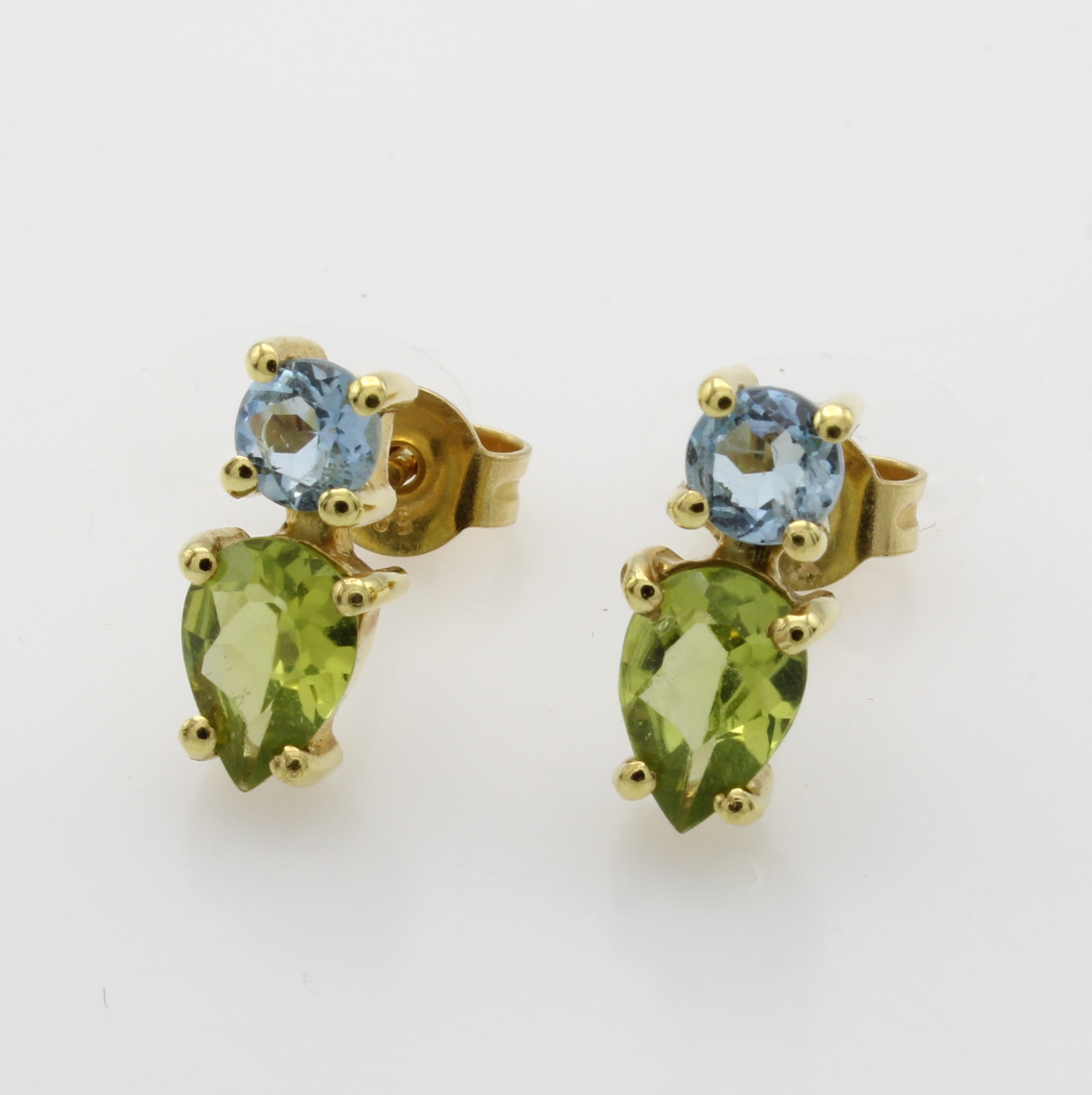 Image 27181172 - Paar Ohrstecker mit Farbsteinen, GG 585/000, 2 Peridottropfen zus. ca. 1.25 ct, 2 Aquam. ...