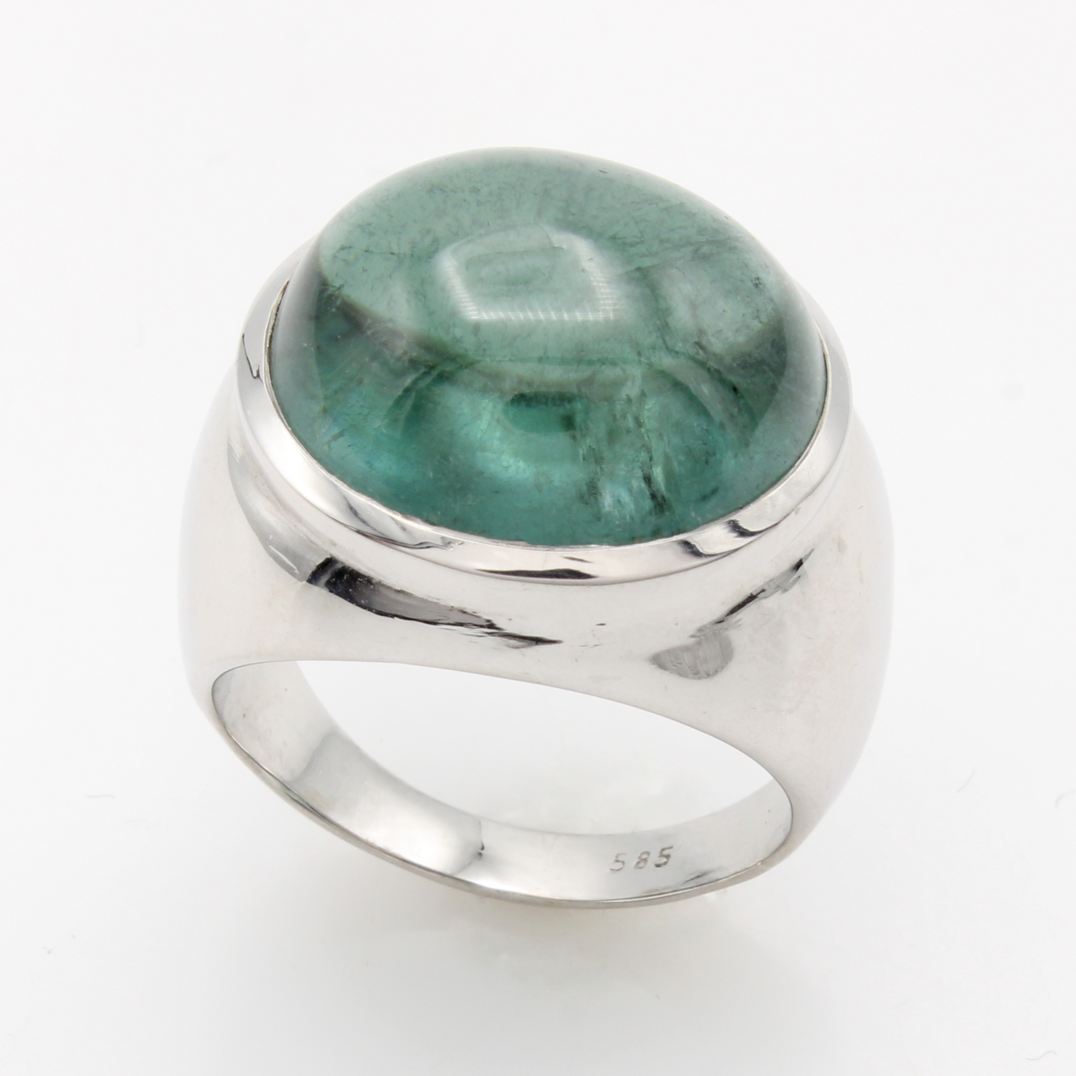 Image 27181179 - Ring mit Turmalin, WG 585/000, ovaler, grüner Turmalincabochon ca. 23.6 ct, RW ca. 57.5