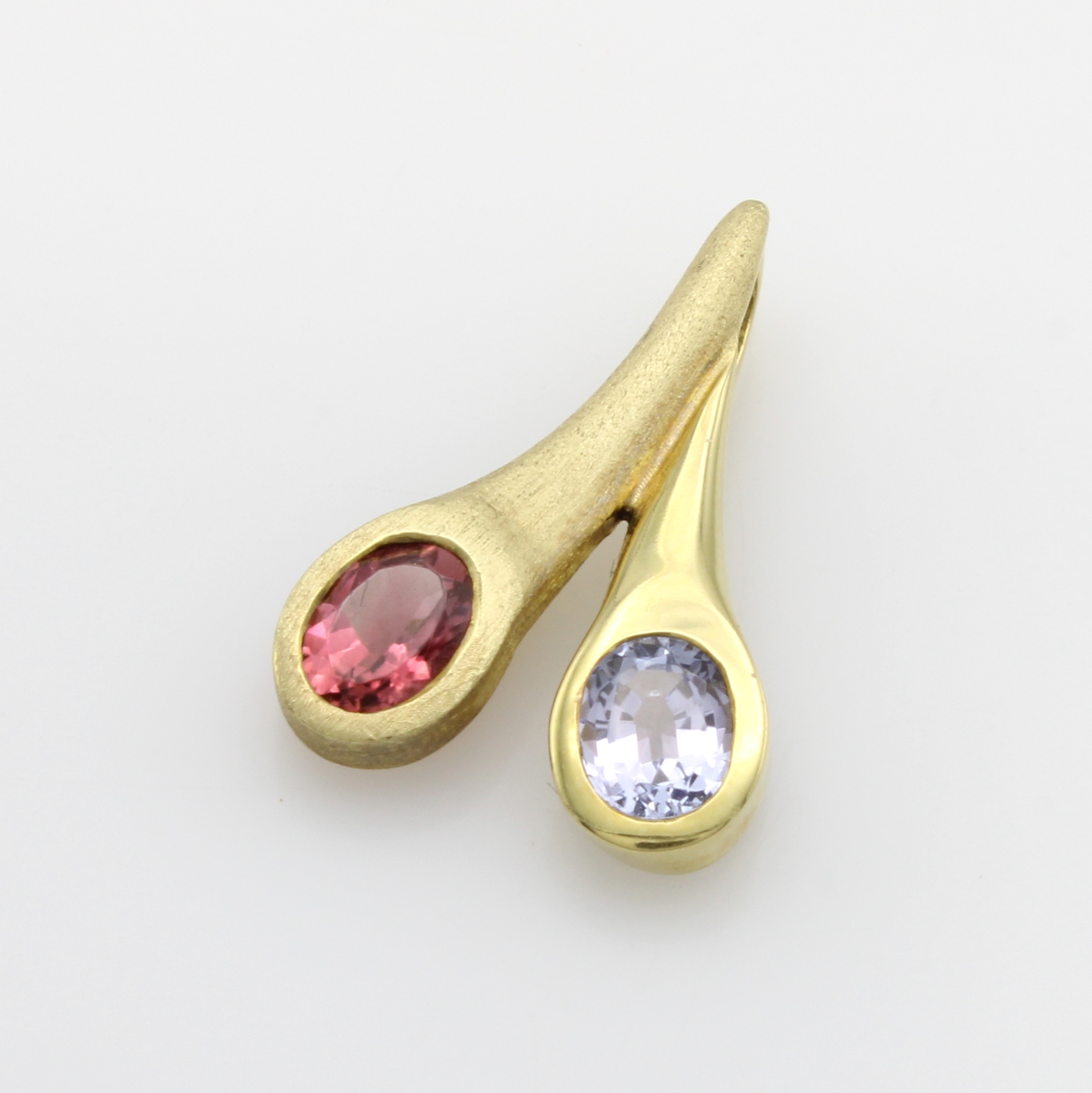 Image 27181308 - Anhänger mit Farbsteinen, GG 585/000, z.T. matt., rosa Turmalin ca. 0.85 ct, Tansanit ...