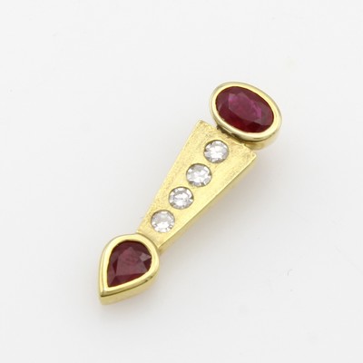 Image Anhänger mit Rubinen und Diamanten, GG 585/ 000, ovaler u. tropfenf. Rubin zus. ca. 0.9 ...